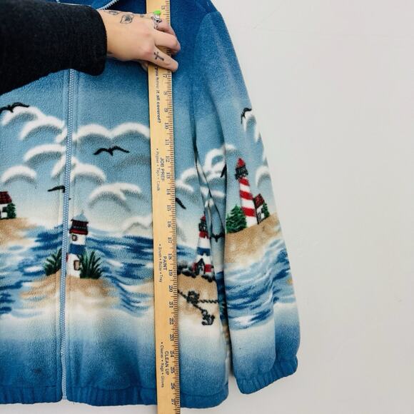 Blair Blue Ocean Print Fleece Full Zip Sweater Adults Size M - Picture 4 of 9
